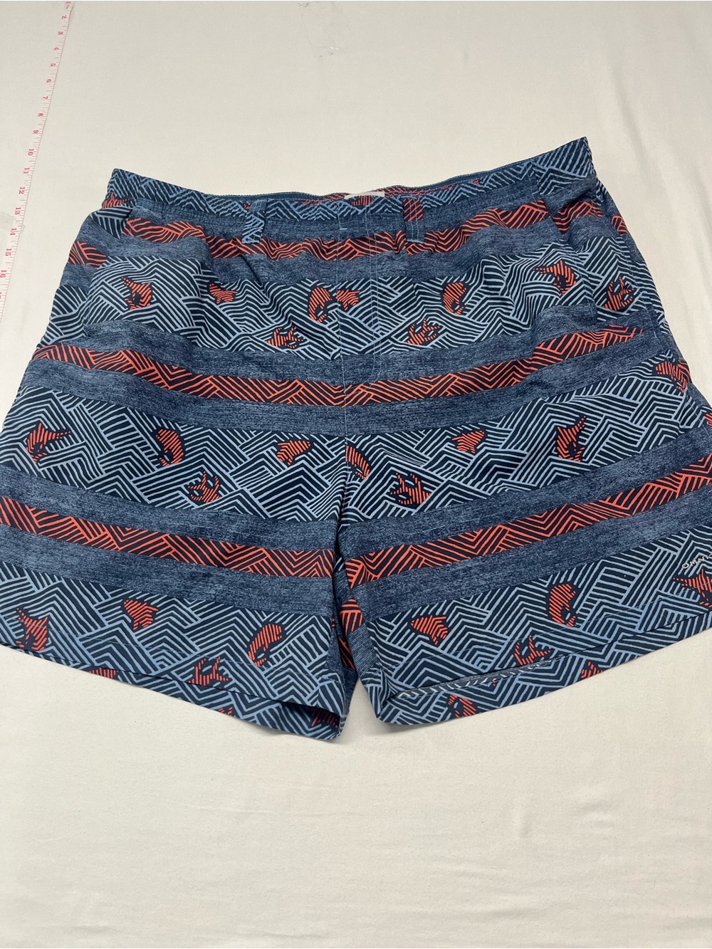 Columbia Men's Athletic Shorts in Navy with Coral Stripe Pattern swimming 1484